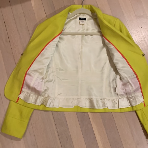 J. Crew Neon Acid Yellow Green Ecole Lightweight Wool Blogger Fav Blazer Chic - Picture 11 of 12